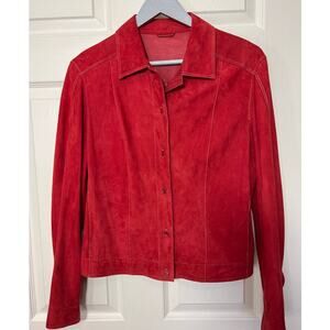 Gimo’s 100% Pelle Leather Red Button Front Jacket Made Italy Size FR 48
